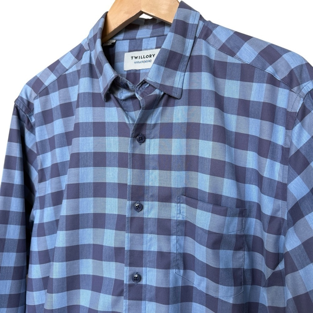 Twillory Untuck(able) Men's Plaid Button-Down Shirt Blue Long Sleeve Size L